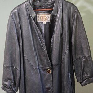 Synergy Long Black Leather Ladies Coat